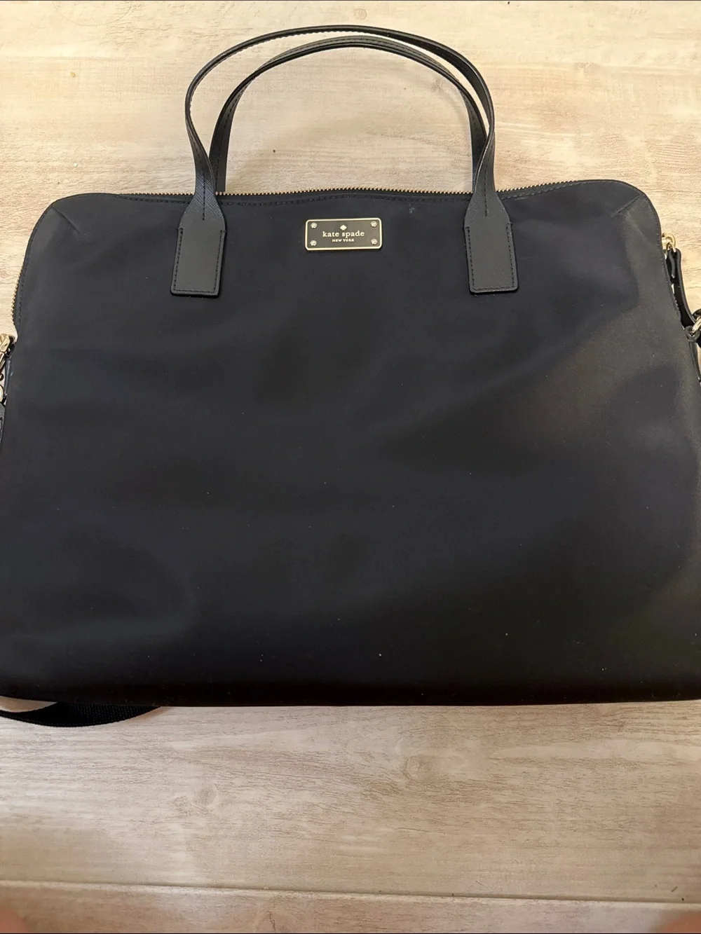 kate spade Black Crossbody Nylon Laptop Bag with Gold Hardware